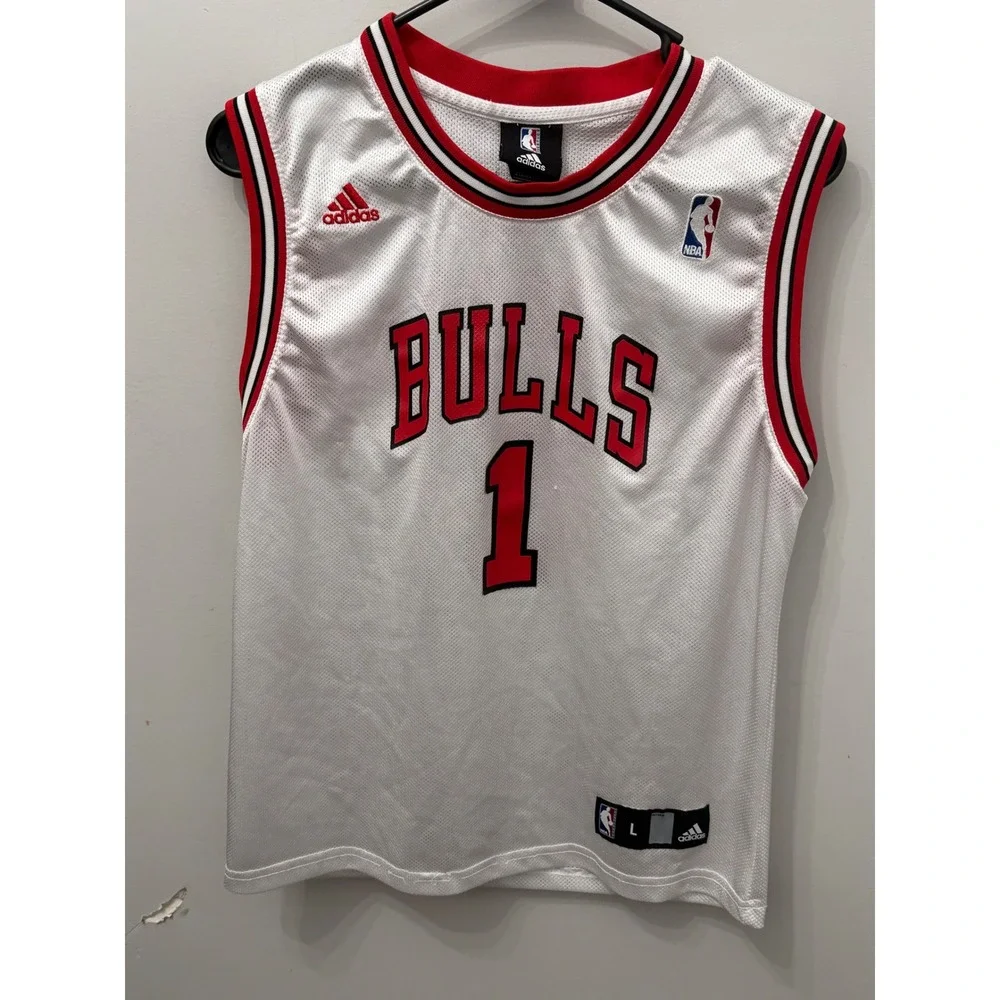 Adidas Derrick Rose Chicago Bulls White Jersey Youth Large 14-16 NBA Home